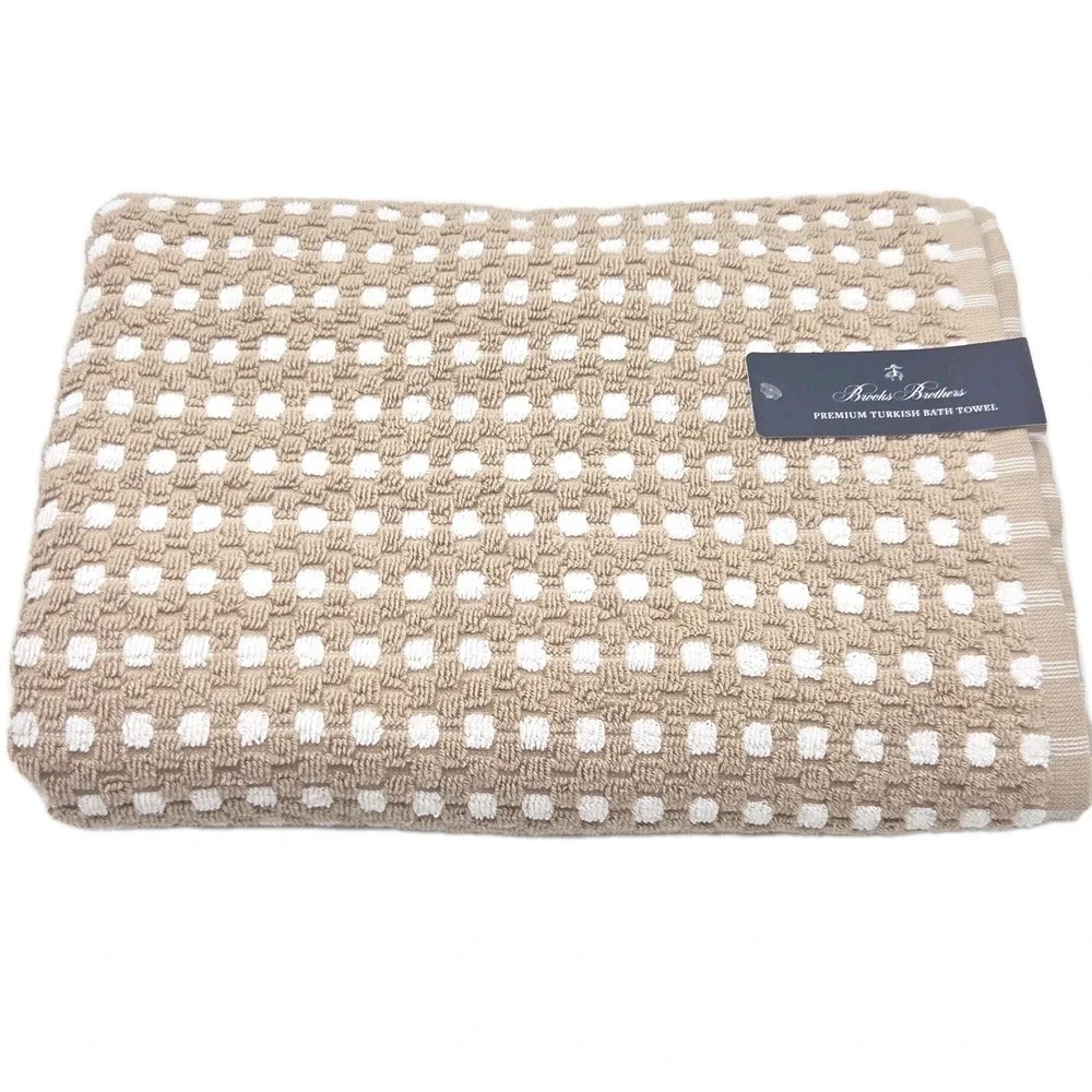 Brooks Brothers 4pc Turkish Cotton Towel Set Tan & White Raised Dots 2Bath 2Hand